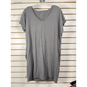 NY & Company Gray V Neck Short Sleeve T Shirt Dress Women's Size M Pockets
